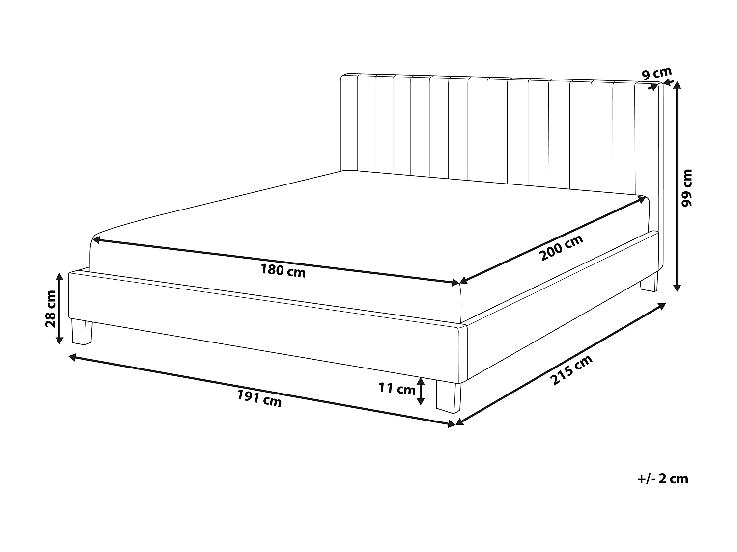Lit avec sommier Tissu POITIERS 180 x 200 cm Gris clair