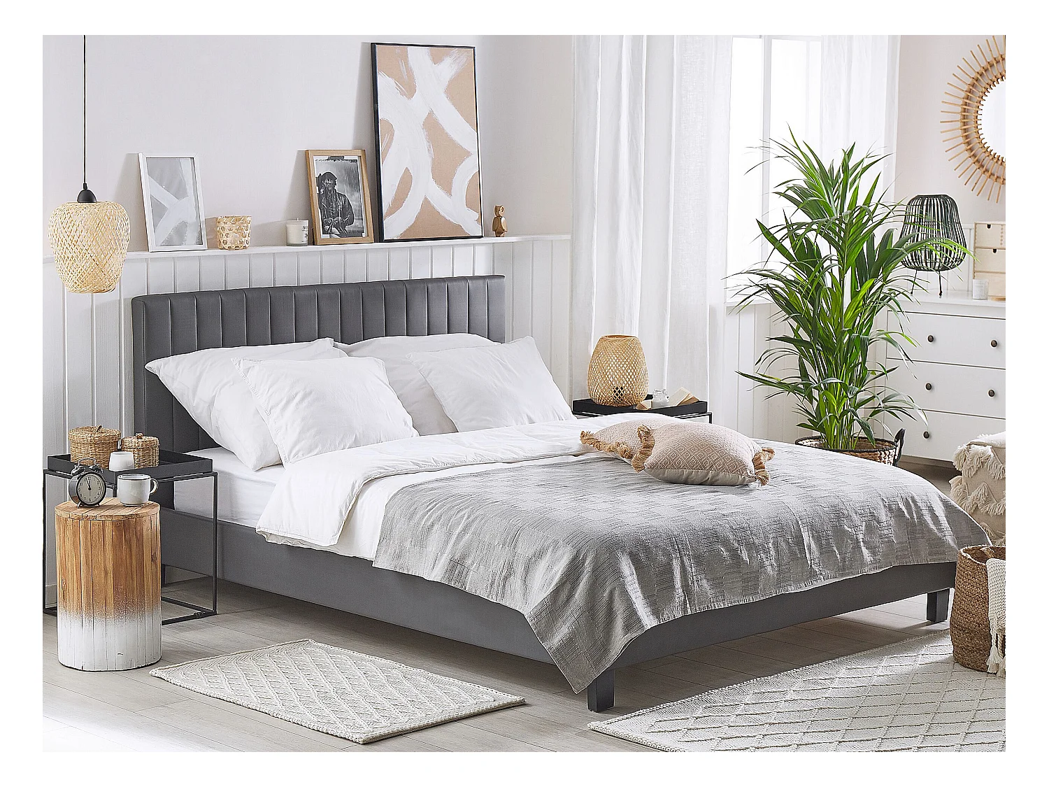 Elegantes Bett Kunstleder mit Lattenrost grau 160 x 200 cm Poitiers