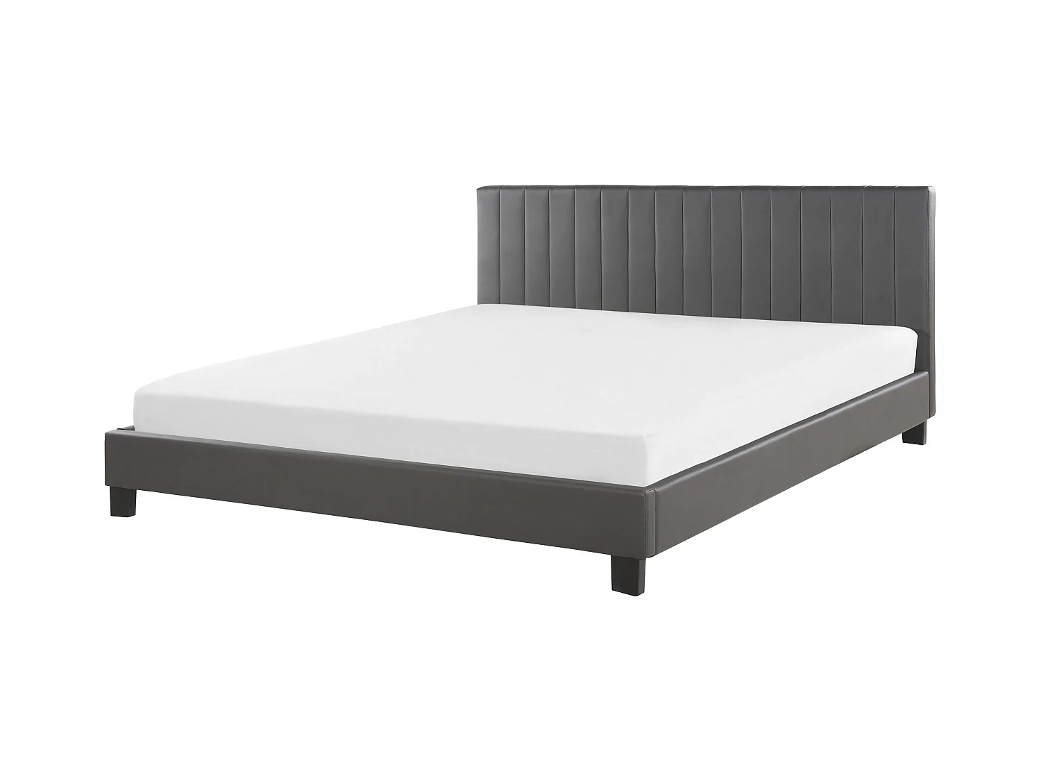 Lit avec sommier Cuir PU POITIERS 160 x 200 cm Gris
