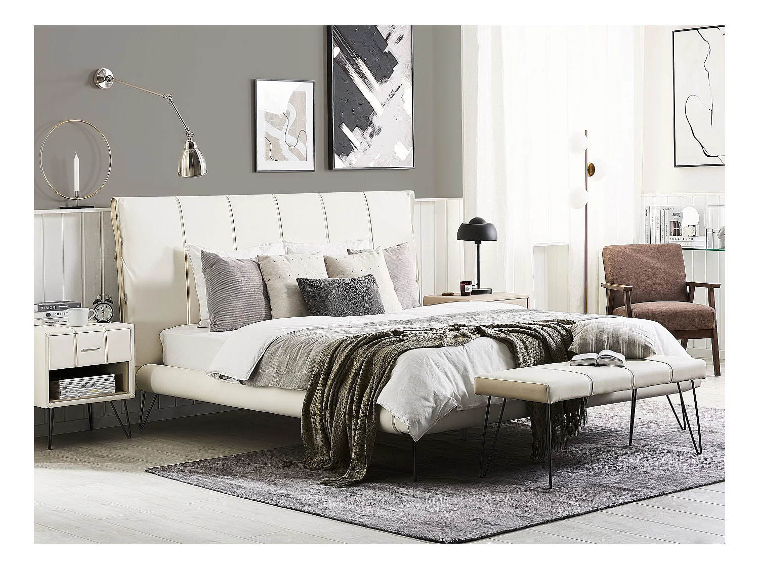 Lit avec sommier Cuir PU BETIN 180 x 200 cm Beige clair