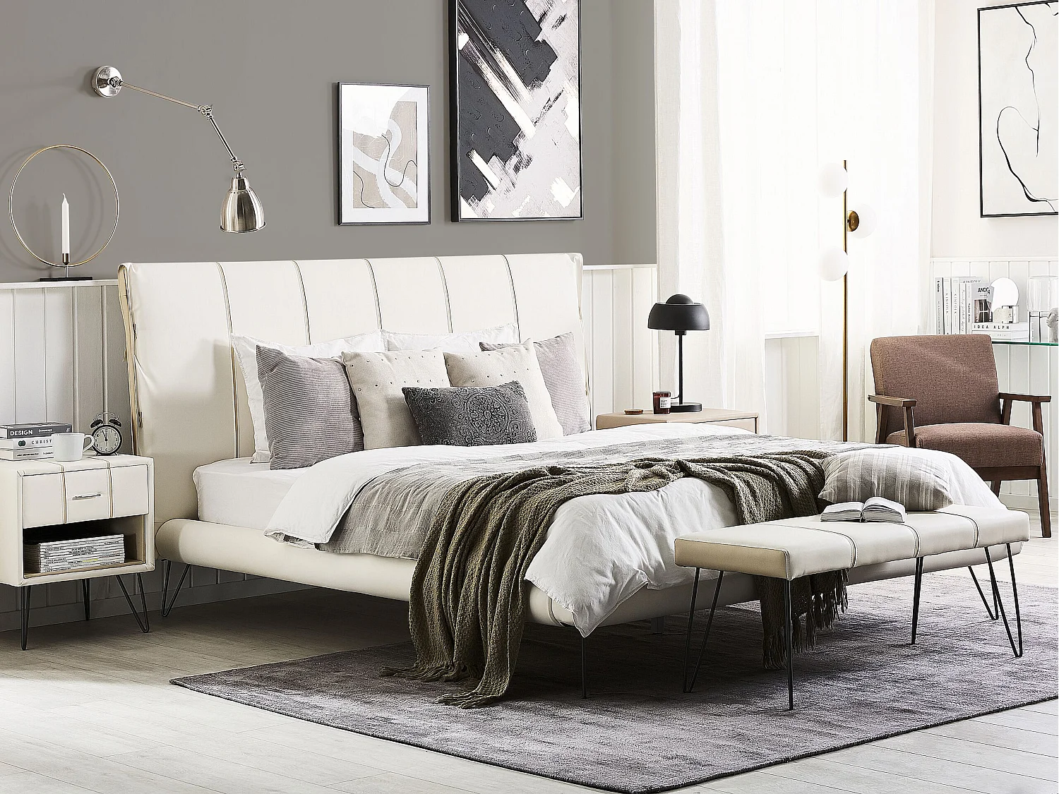 Bett mit Lattenrost Kunstleder BETIN 180 x 200 cm Creme