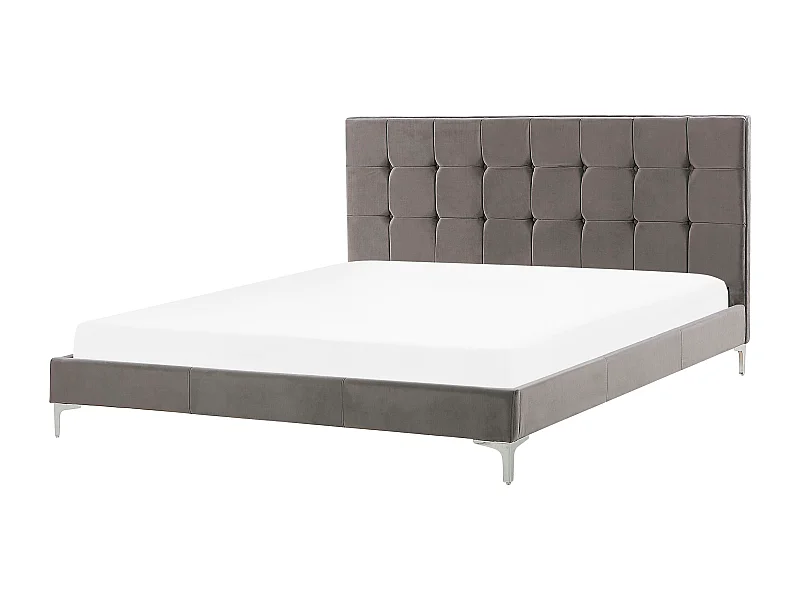 Lit avec sommier Velours AMBERT 180 x 200 cm Gris