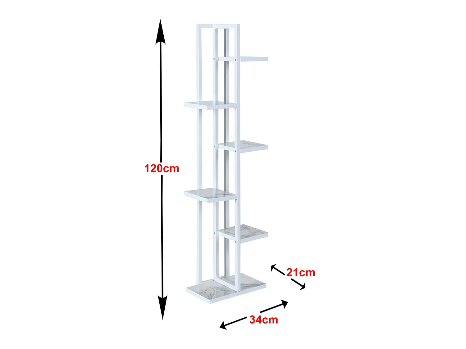 Support de plantes Tohmajärvi à 5 niveaux 120 x 34 x 21 cm marbre blanc / blanc [en.casa]