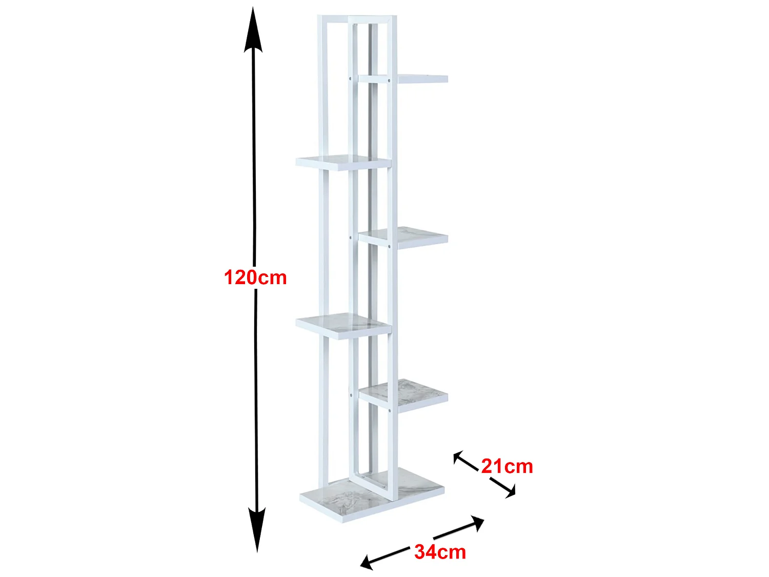 Support de plantes Tohmajärvi à 5 niveaux 120 x 34 x 21 cm marbre blanc / blanc [en.casa]