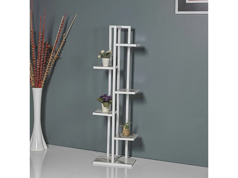 Support de plantes Tohmajärvi à 5 niveaux 120 x 34 x 21 cm marbre blanc / blanc [en.casa]