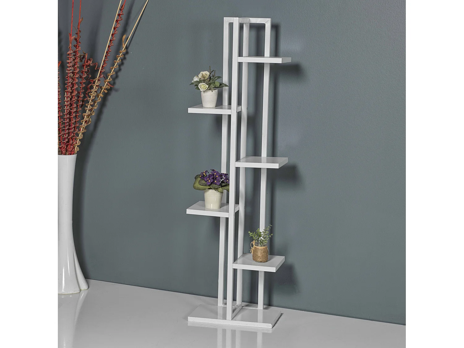 Support de plantes Tohmajärvi à 5 niveaux 120 x 34 x 21 cm blanc [en.casa]