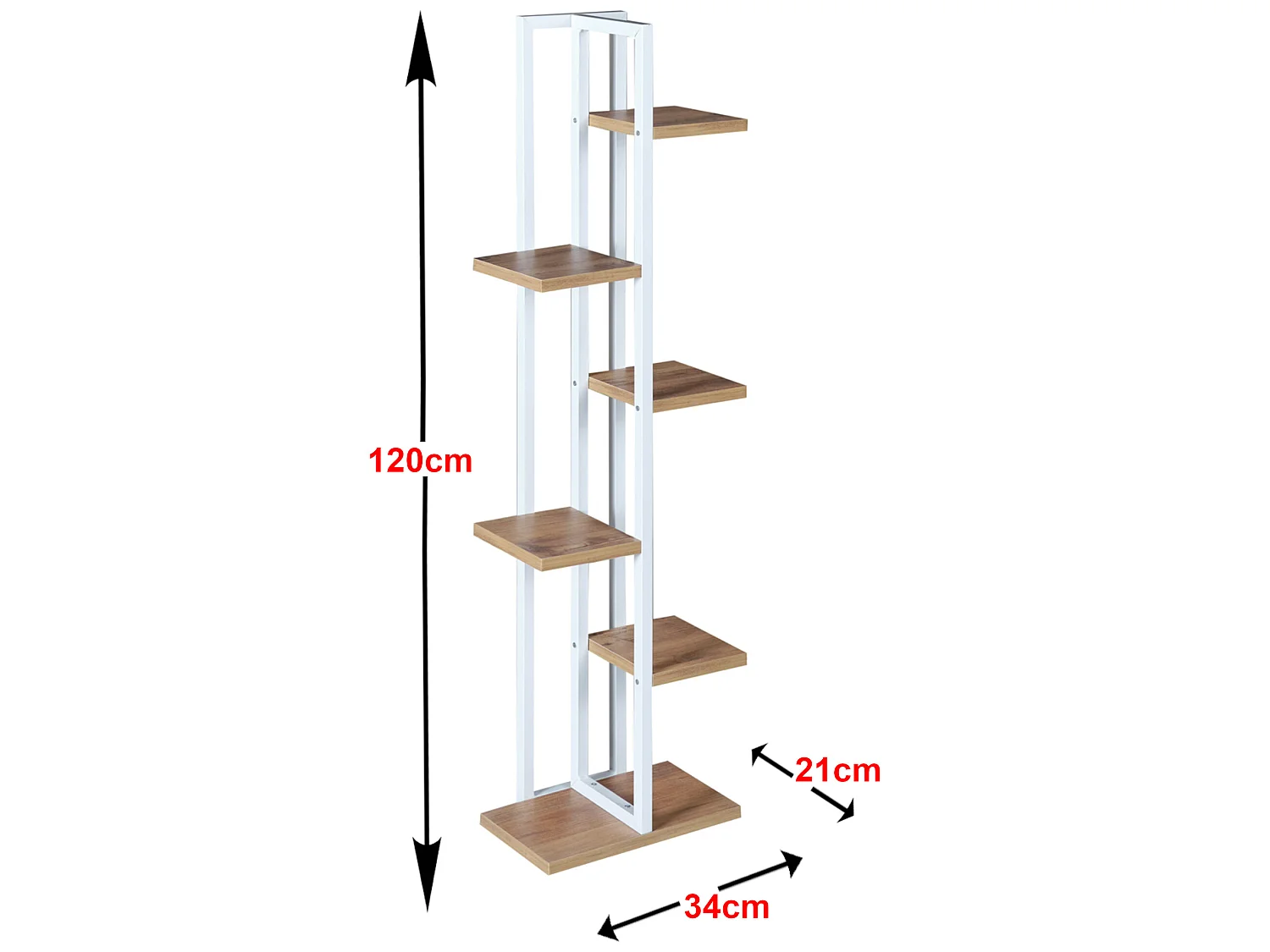 Support de plantes Tohmajärvi à 5 niveaux 120 x 34 x 21 cm effet noyer / blanc [en.casa]