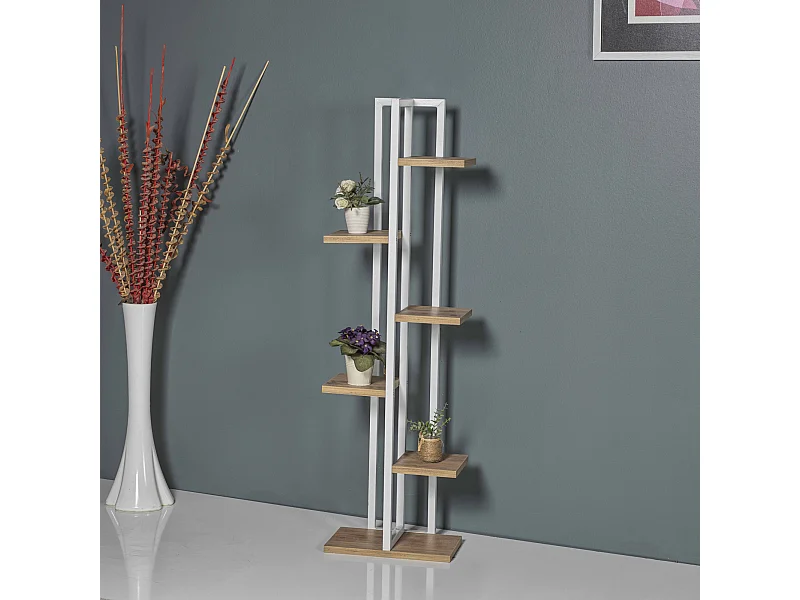Support de plantes Tohmajärvi à 5 niveaux 120 x 34 x 21 cm effet noyer / blanc [en.casa]