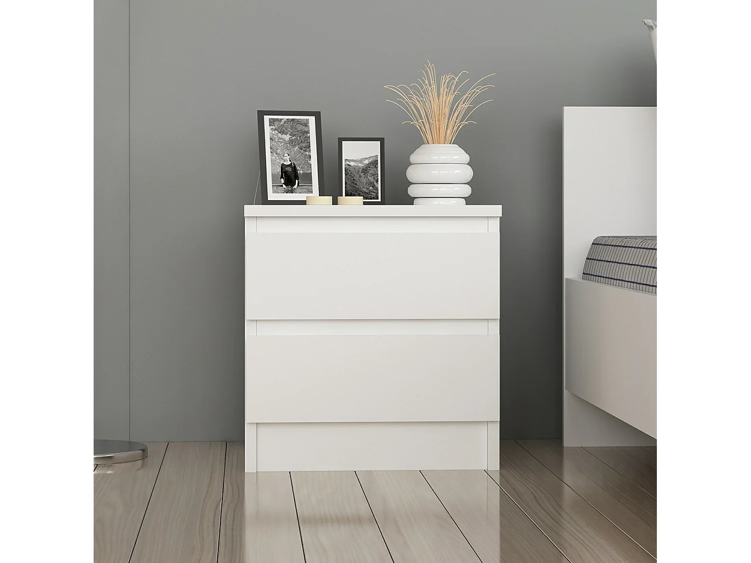 Table de chevet Fuglebjerg à 2 tiroirs 42 x 40 x 37 cm blanc [en.casa]