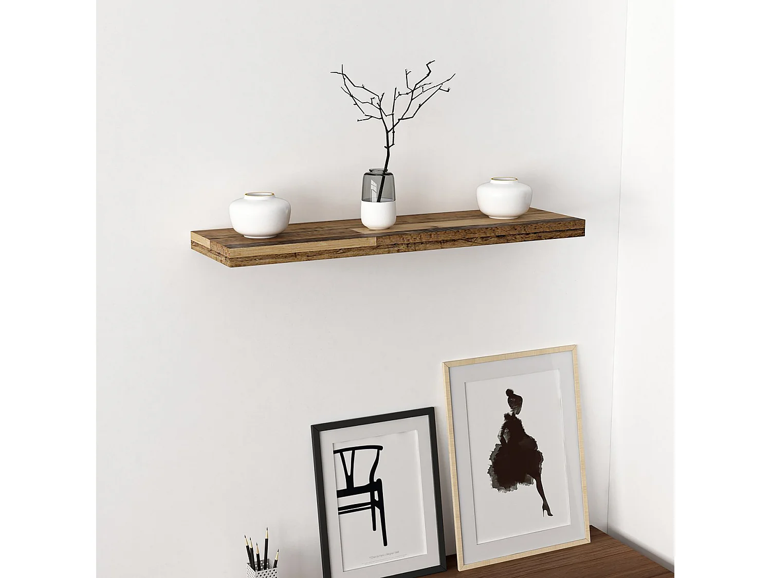 Étagère murale Bredebro 3,6 x 80 x 23 cm effet bois ancien [en.casa]