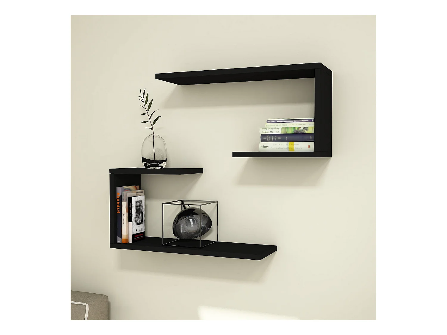 Lot de 2 étagères murales Årslev 27 x 60 x 20 cm noir [en.casa]