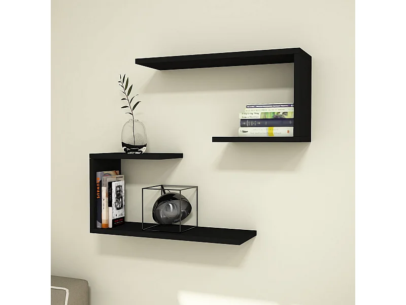 Lot de 2 étagères murales Årslev 27 x 60 x 20 cm noir [en.casa]