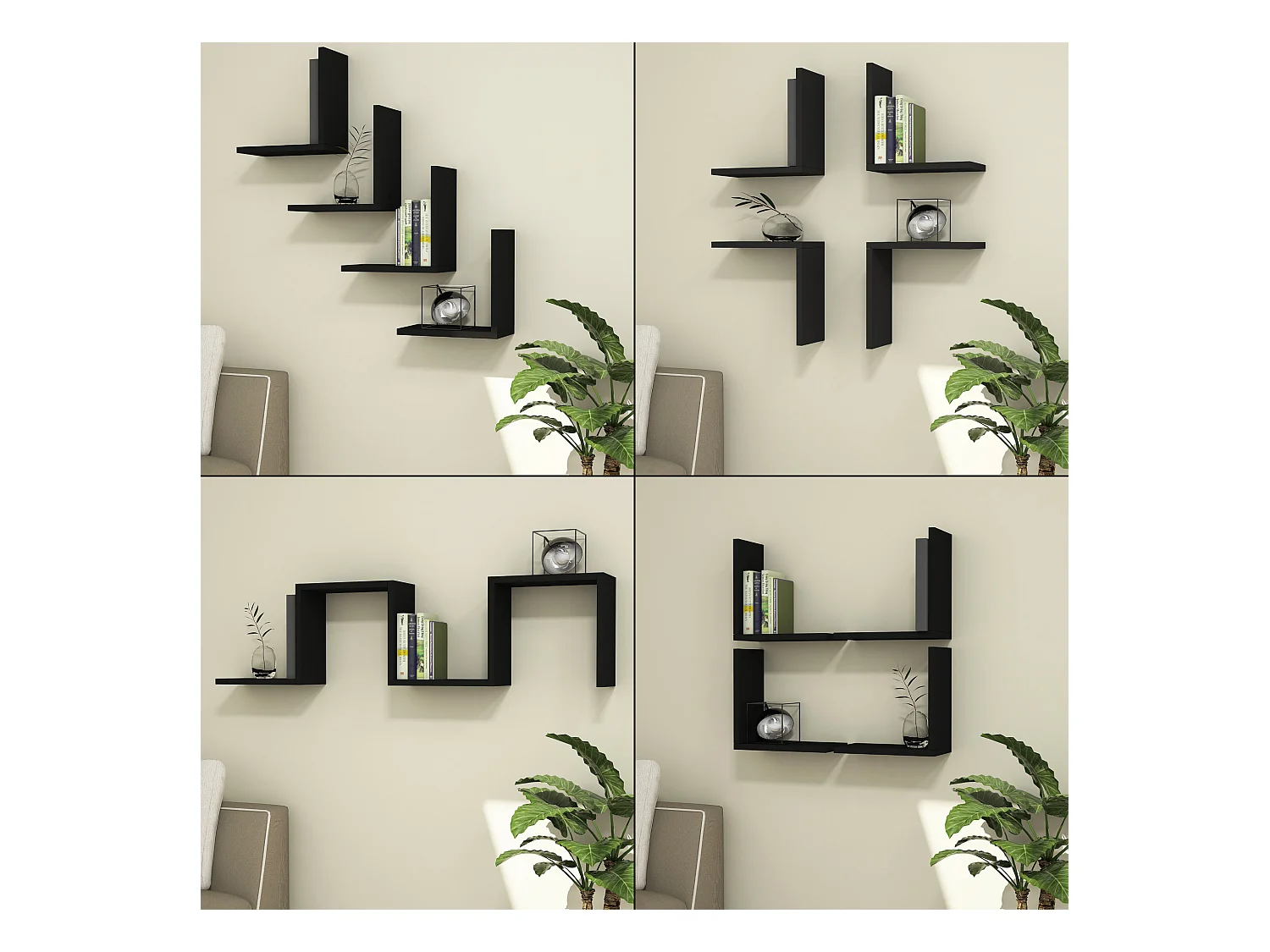 Lot de 4 étagères murales Broby 30 x 30 x 16 cm noir [en.casa]