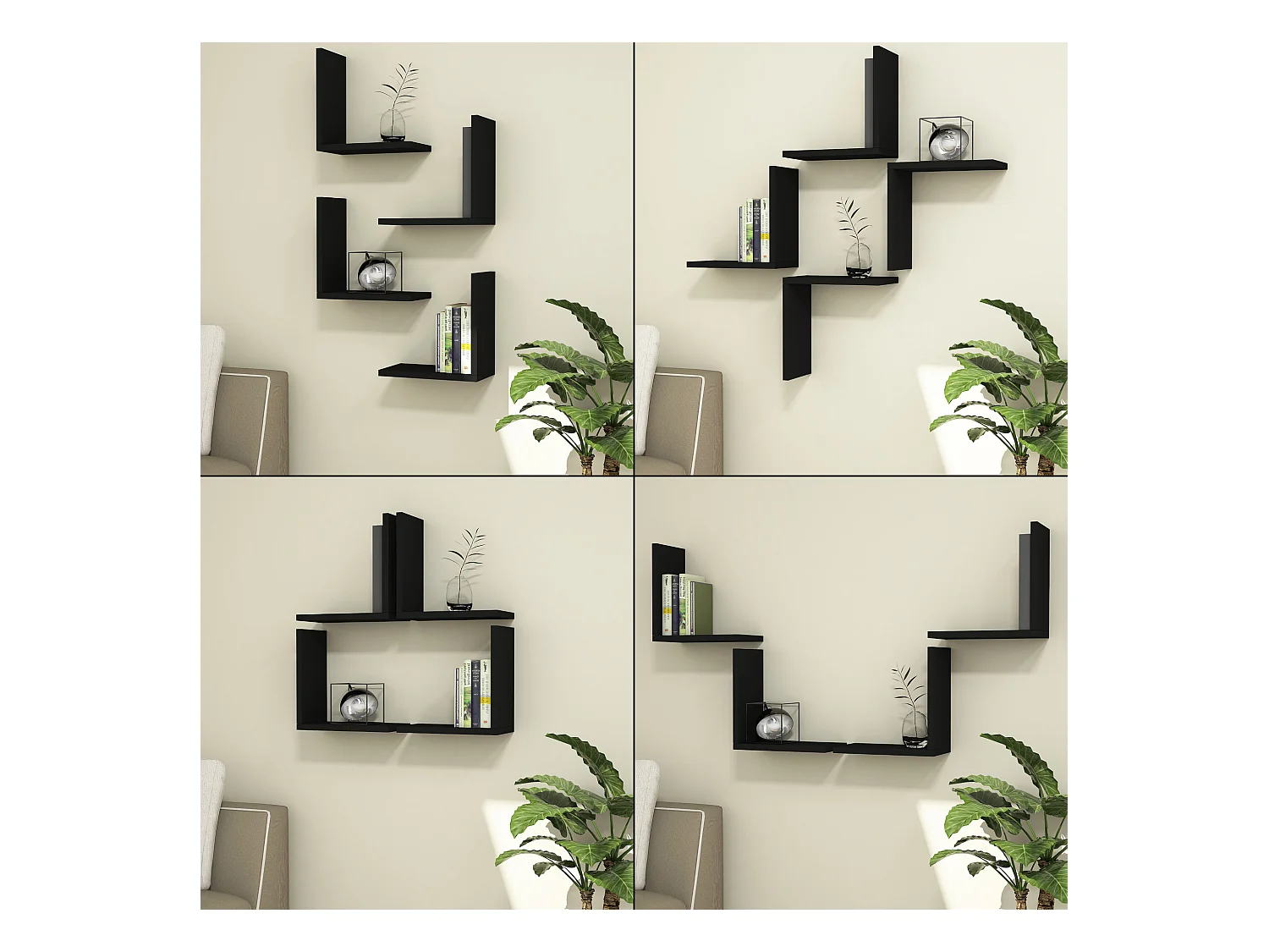 Lot de 4 étagères murales Broby 30 x 30 x 16 cm noir [en.casa]