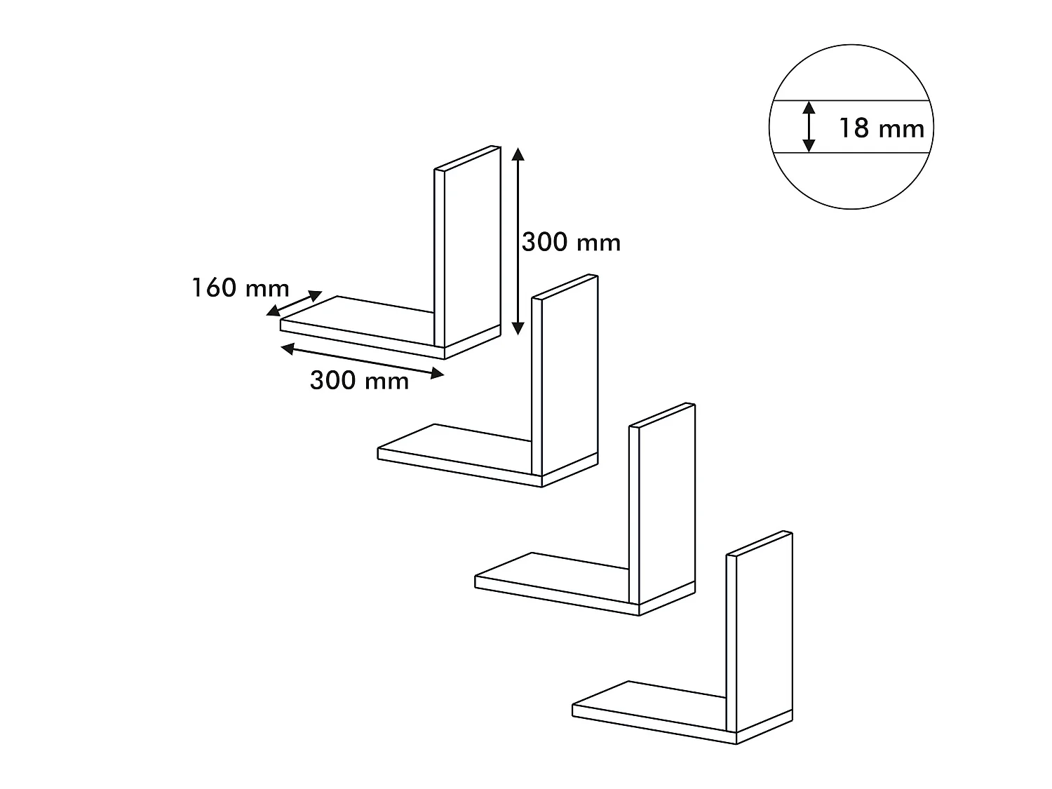 Lot de 4 étagères murales Broby 30 x 30 x 16 cm noir [en.casa]