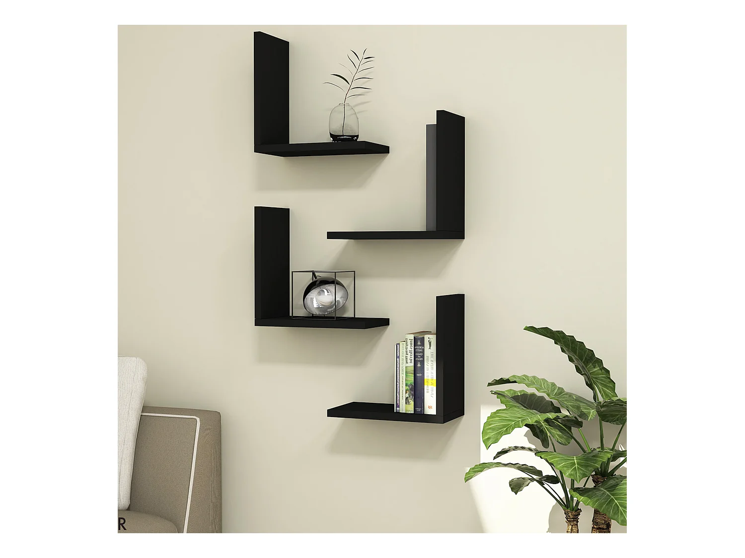 Lot de 4 étagères murales Broby 30 x 30 x 16 cm noir [en.casa]