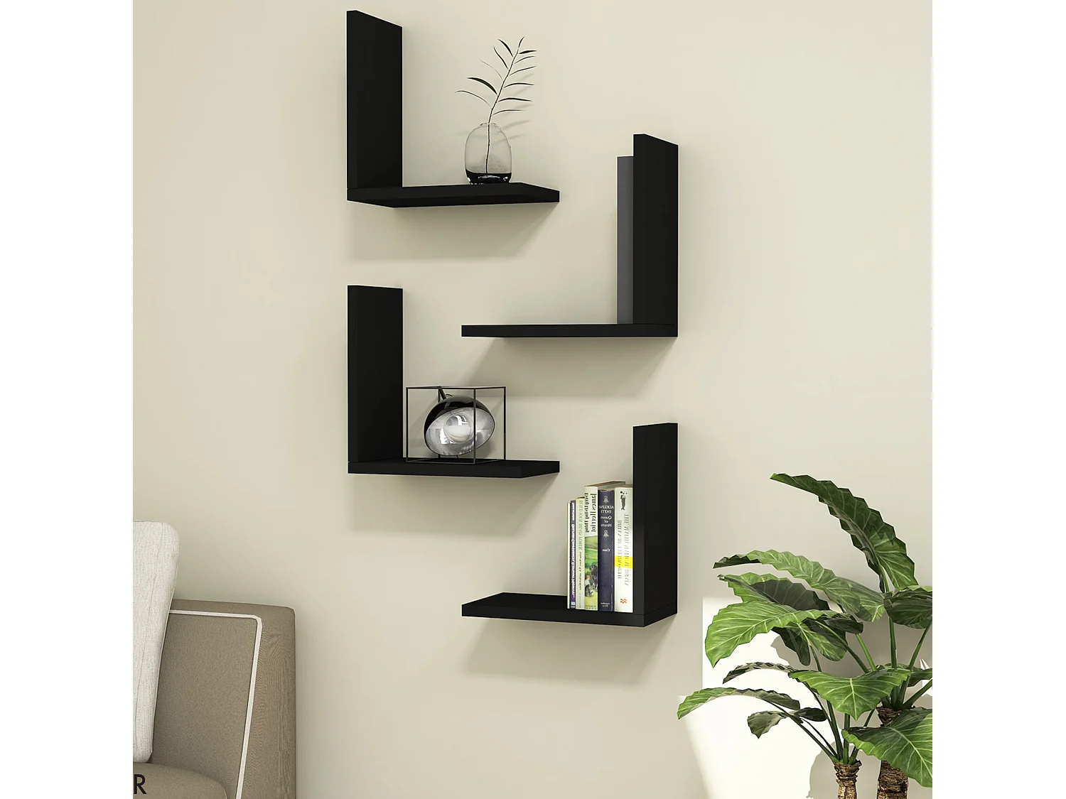 Lot de 4 étagères murales Broby 30 x 30 x 16 cm noir [en.casa]