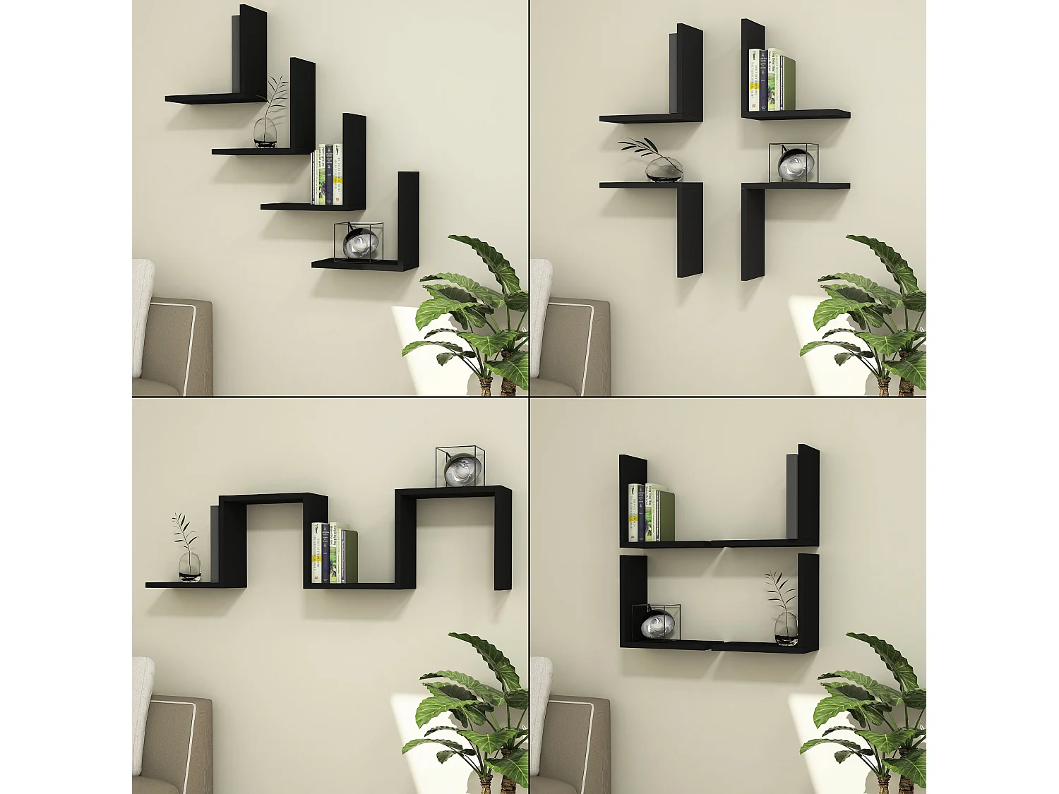 Lot de 4 étagères murales Broby 30 x 30 x 16 cm noir [en.casa]