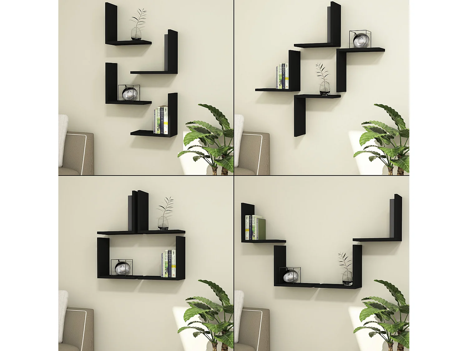 Lot de 4 étagères murales Broby 30 x 30 x 16 cm noir [en.casa]