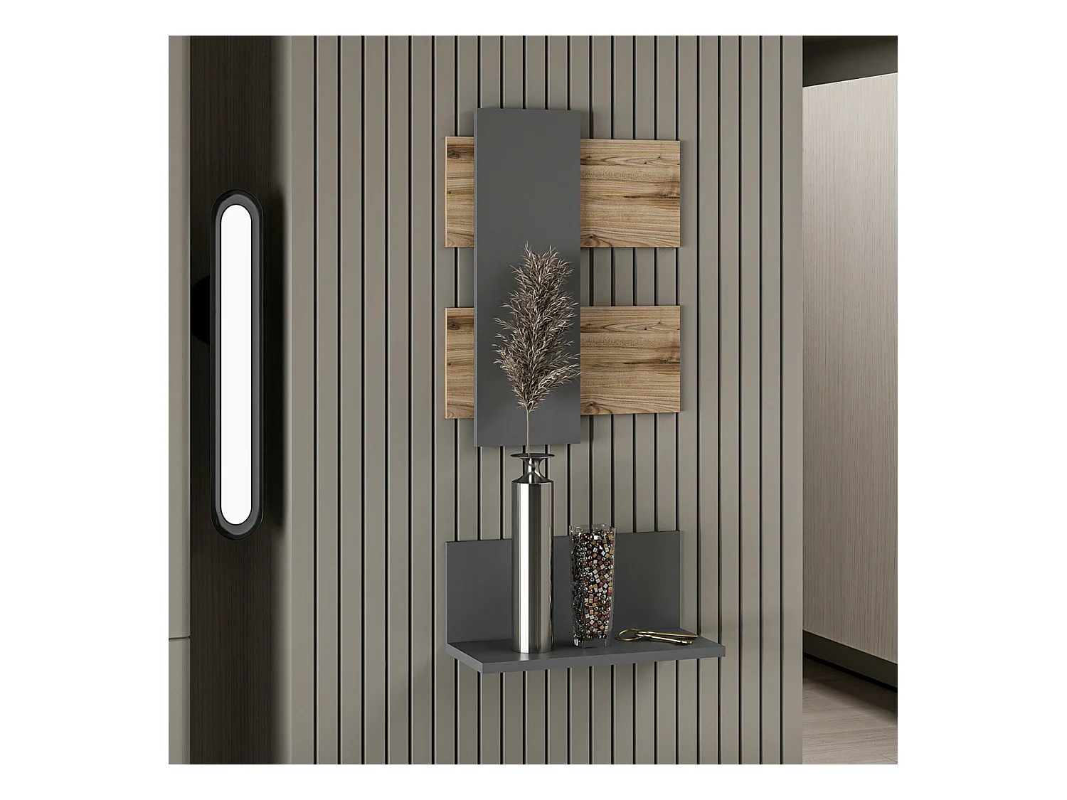 Étagère murale Egtved pour entrée avec panneau mural anthracite / effet chêne [en.casa]