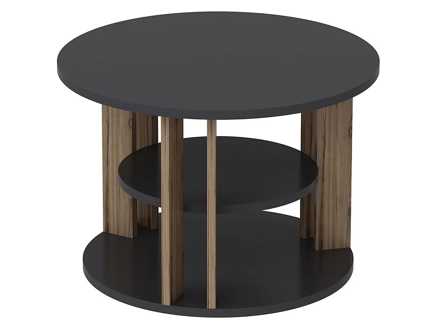Table basse ronde Hammel avec espace de rangement anthracite / effet chêne [en.casa]