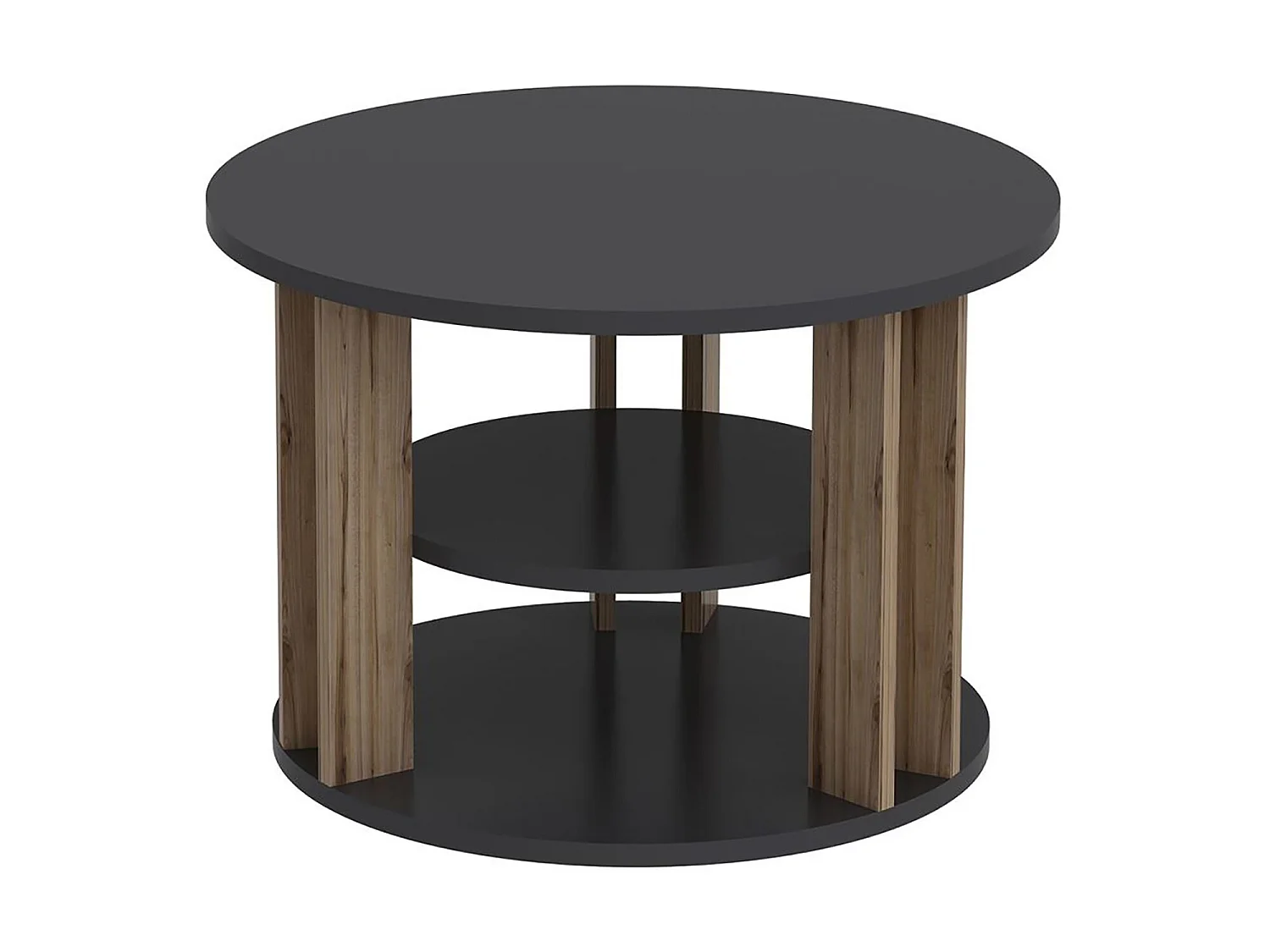 Table basse ronde Hammel avec espace de rangement anthracite / effet chêne [en.casa]
