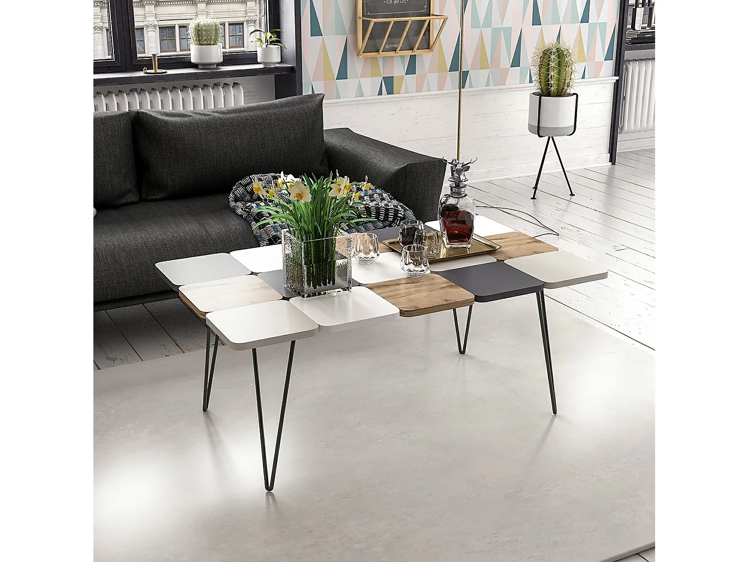 Table basse rectangulaire Give à pieds épingle à cheveux multicolore [en.casa]