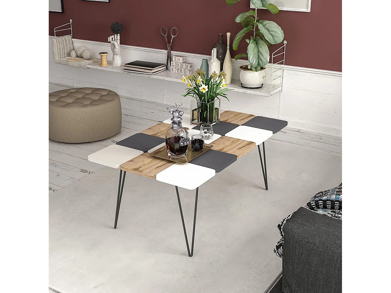 Table basse rectangulaire Give à pieds épingle à cheveux multicolore [en.casa]