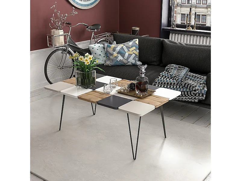 Table basse rectangulaire Give à pieds épingle à cheveux multicolore [en.casa]