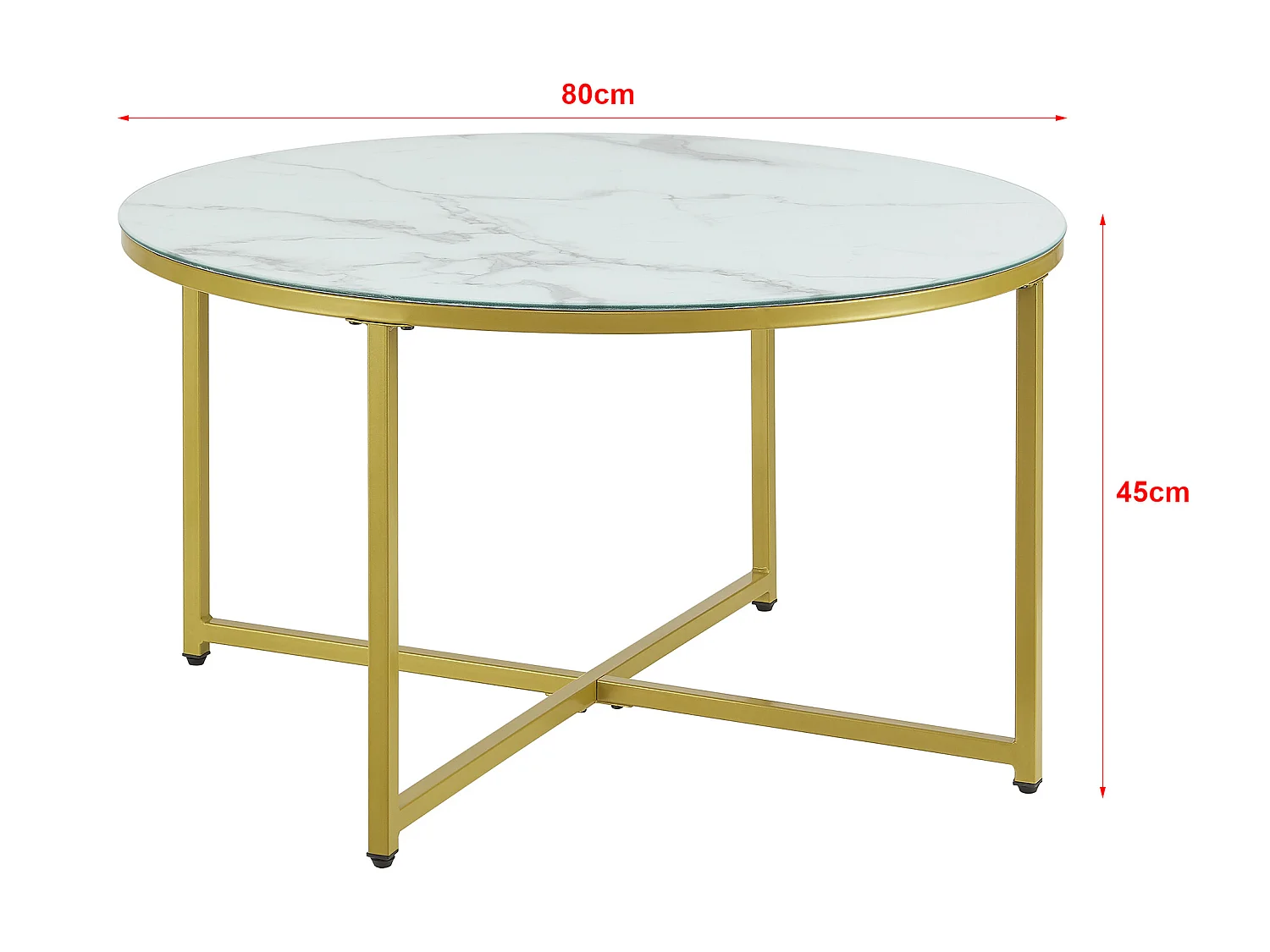 Table basse ronde Uppvidinge pour salon 45 x 80 cm marbre blanc / doré [en.casa]