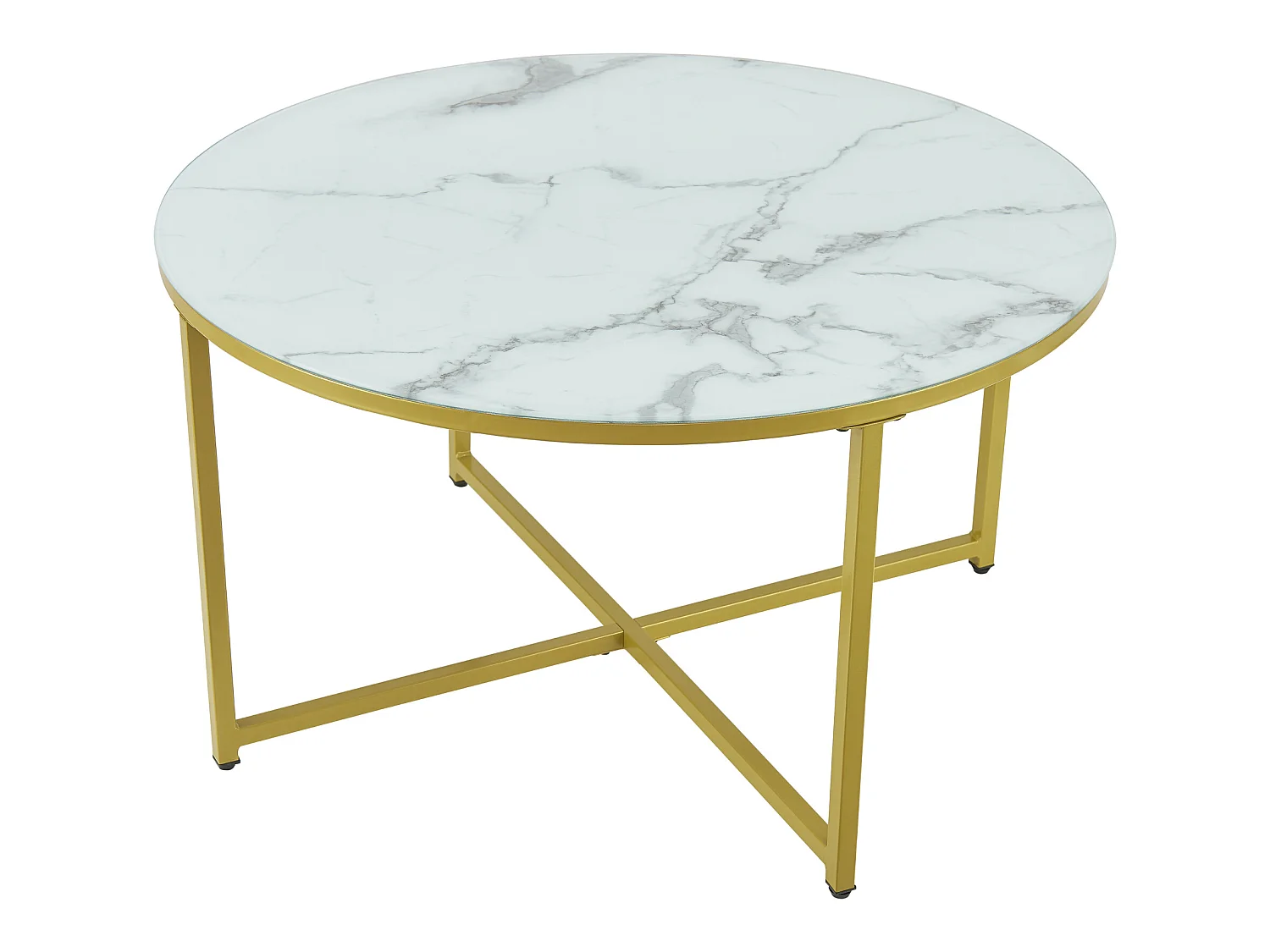 Table basse ronde Uppvidinge pour salon 45 x 80 cm marbre blanc / doré [en.casa]