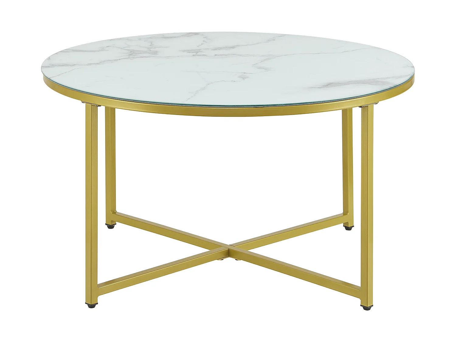 Table basse ronde Uppvidinge pour salon 45 x 80 cm marbre blanc / doré [en.casa]