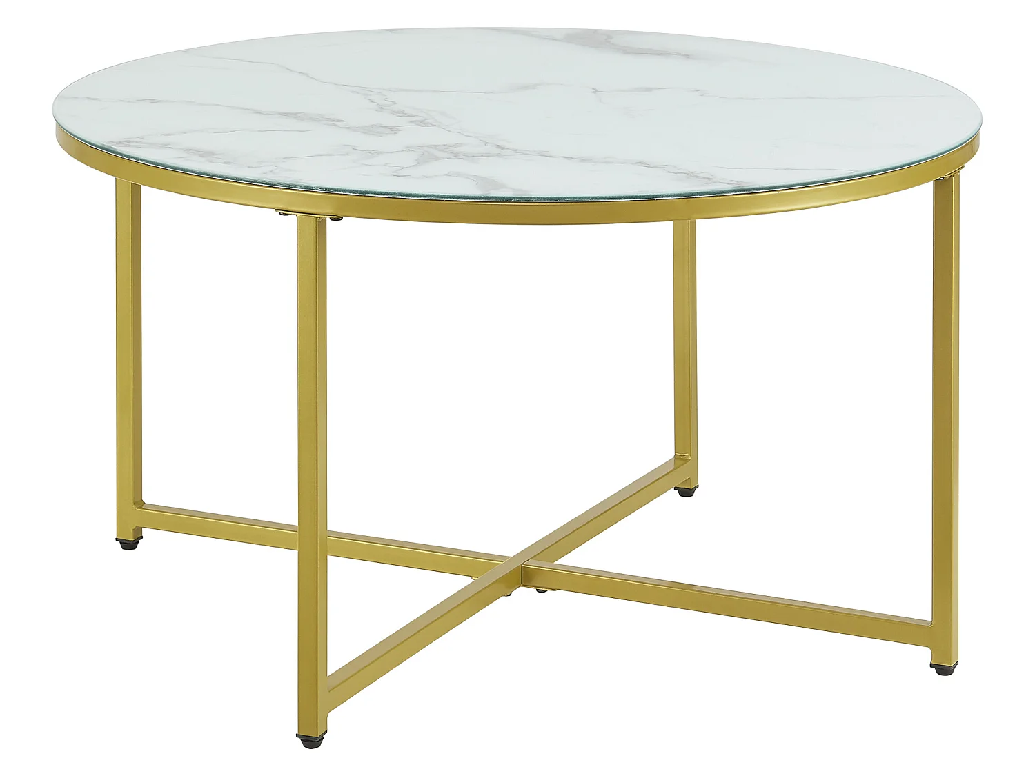 Table basse ronde Uppvidinge pour salon 45 x 80 cm marbre blanc / doré [en.casa]