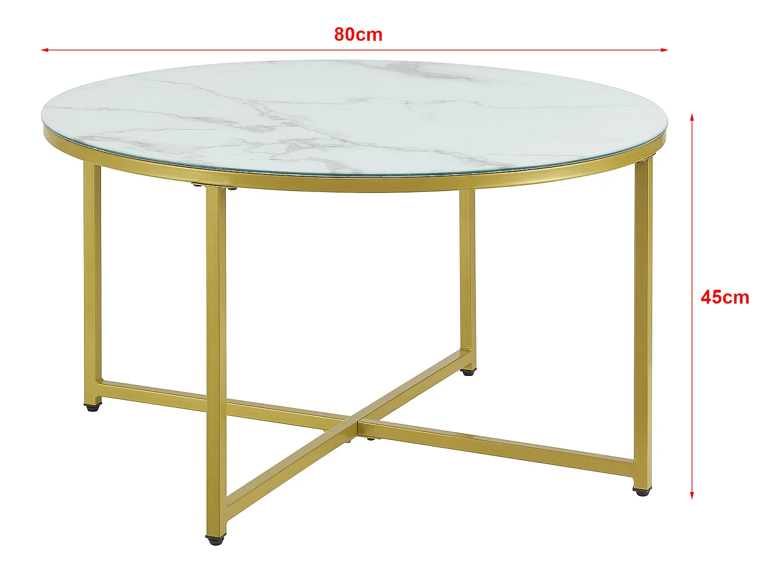 Table basse ronde Uppvidinge pour salon 45 x 80 cm marbre blanc / doré [en.casa]