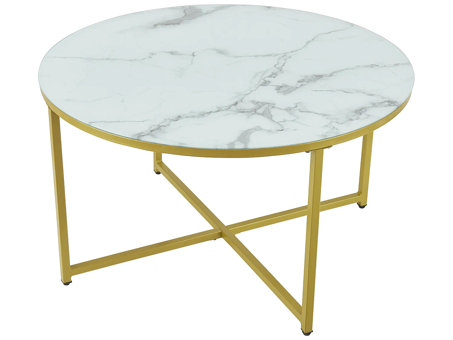 Table basse ronde Uppvidinge pour salon 45 x 80 cm marbre blanc / doré [en.casa]