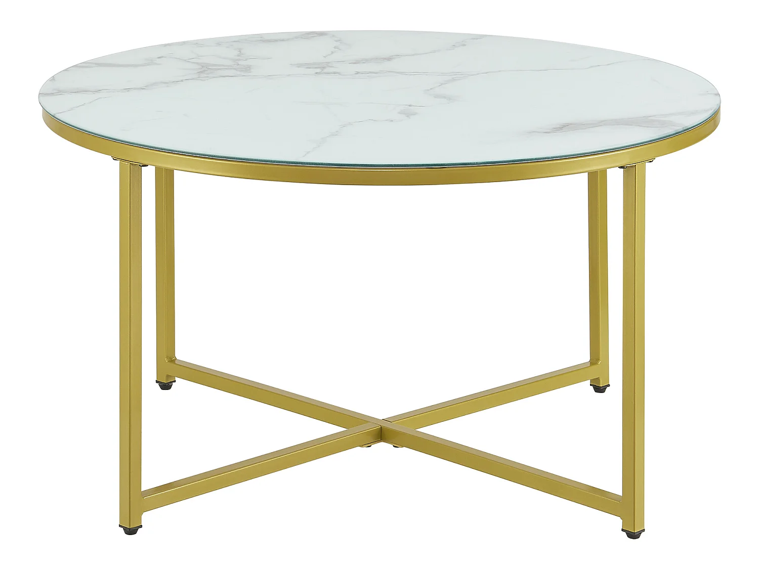 Table basse ronde Uppvidinge pour salon 45 x 80 cm marbre blanc / doré [en.casa]