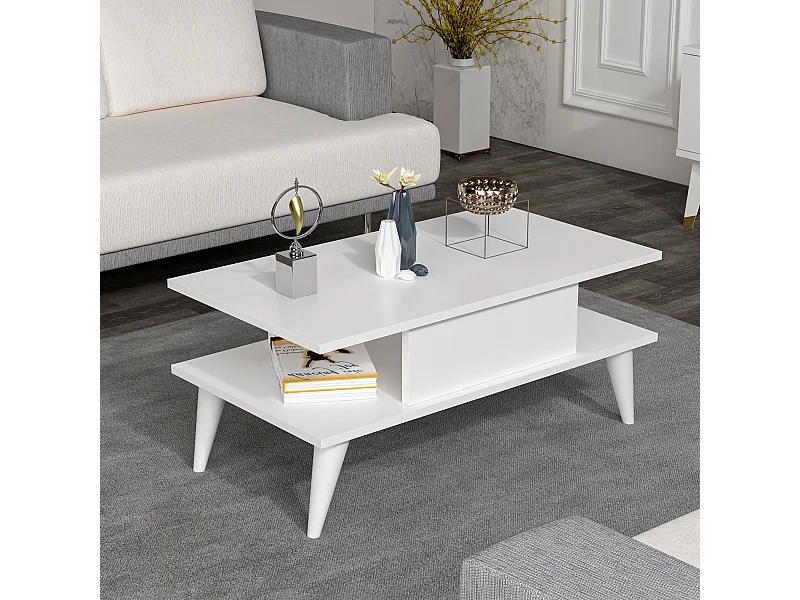 Table basse Melhus avec espace de rangement 40 x 90 x 45 cm blanc [en.casa]