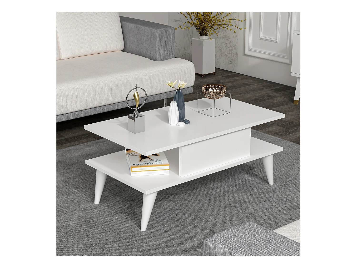 Table basse Melhus avec espace de rangement 40 x 90 x 45 cm blanc [en.casa]