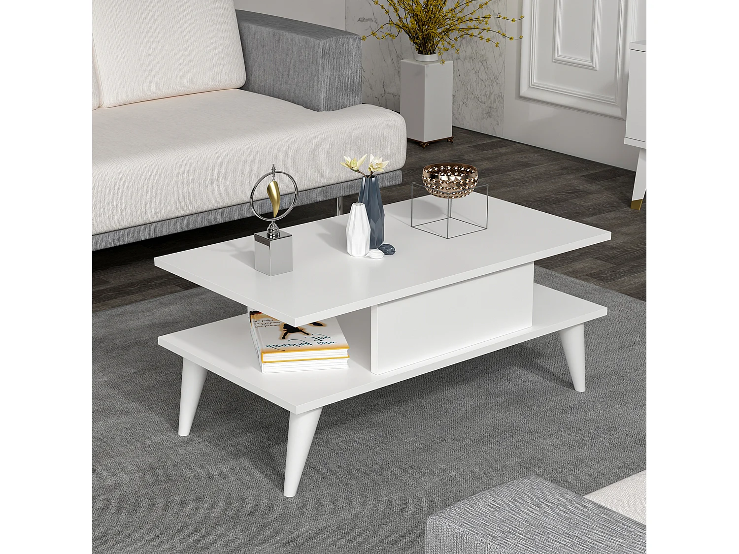 Table basse Melhus avec espace de rangement 40 x 90 x 45 cm blanc [en.casa]