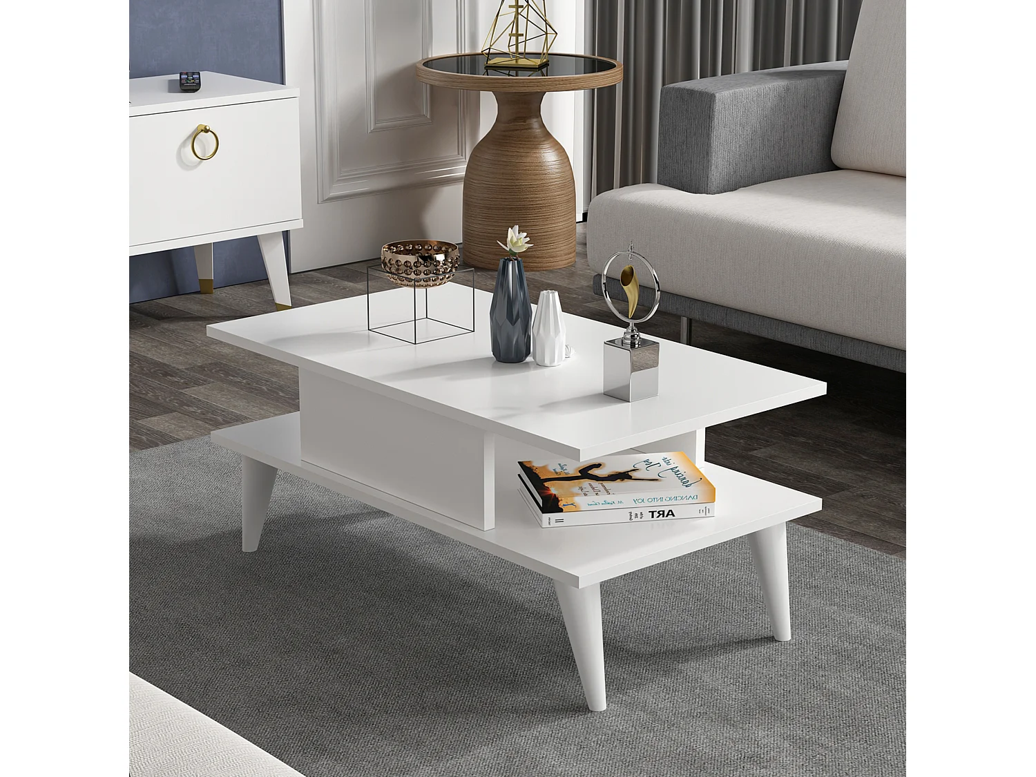 Table basse Melhus avec espace de rangement 40 x 90 x 45 cm blanc [en.casa]