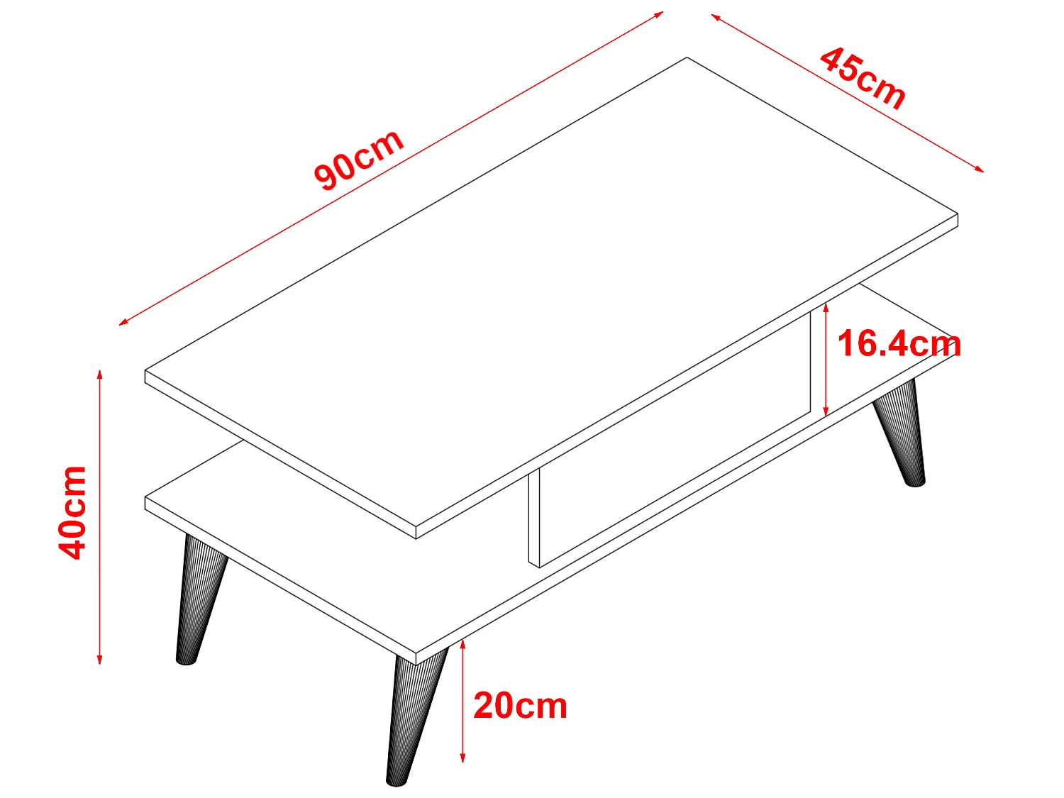 Table basse Melhus avec espace de rangement 40 x 90 x 45 cm blanc [en.casa]