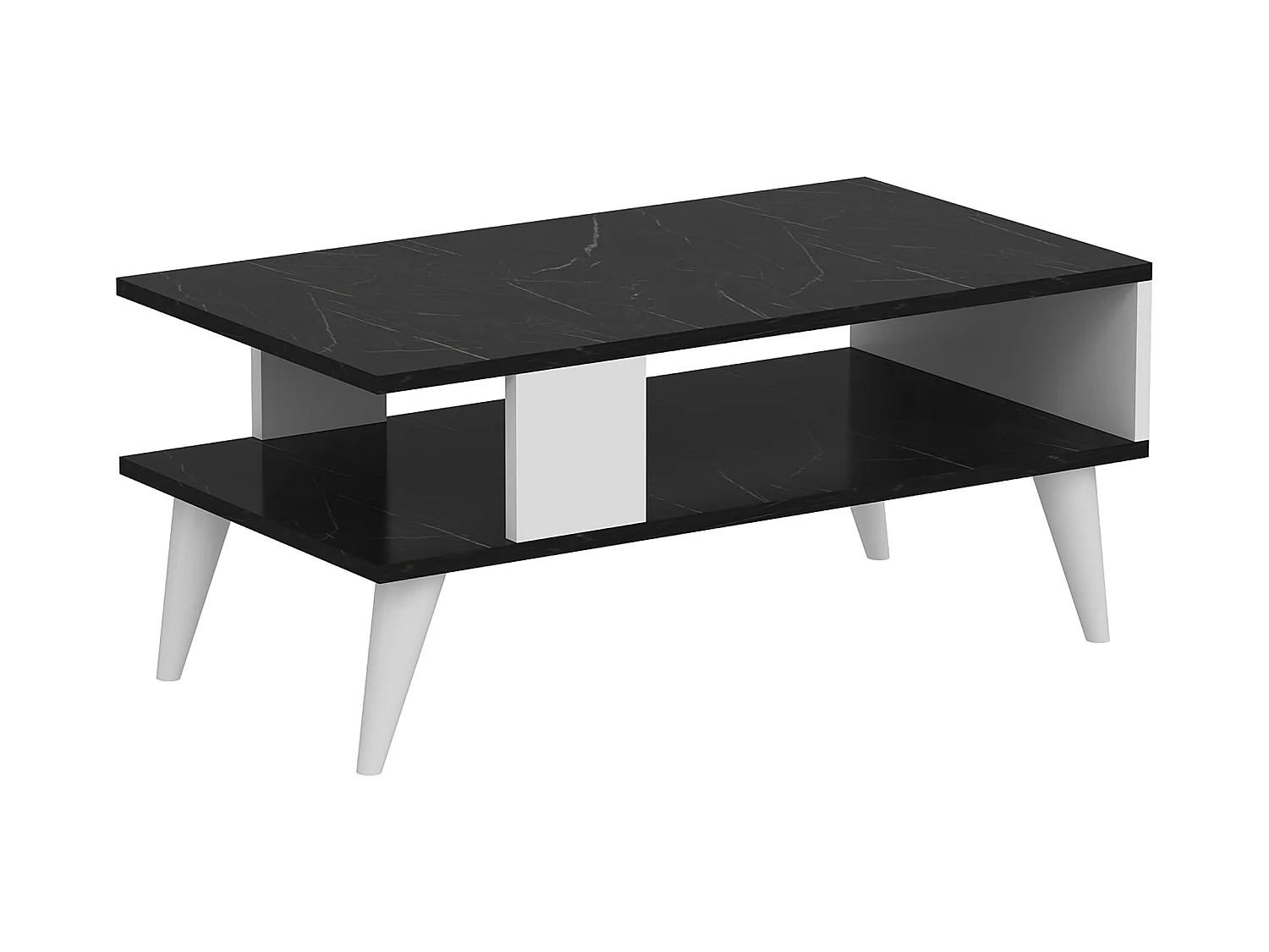 Table basse Lycksele avec espace de rangement 40 x 90 x 45 cm marbre noir / blanc [en.casa]