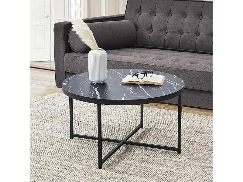 Table basse ronde Uppvidinge pour salon 45 x 80 cm marbre noir / noir [en.casa]