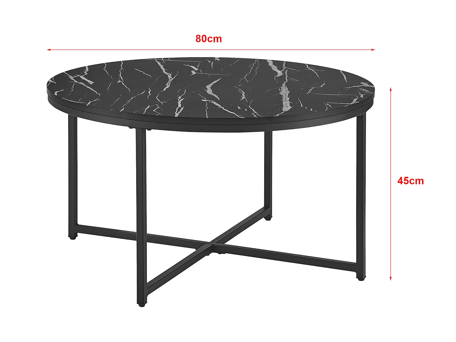 Table basse ronde Uppvidinge pour salon 45 x 80 cm marbre noir / noir [en.casa]