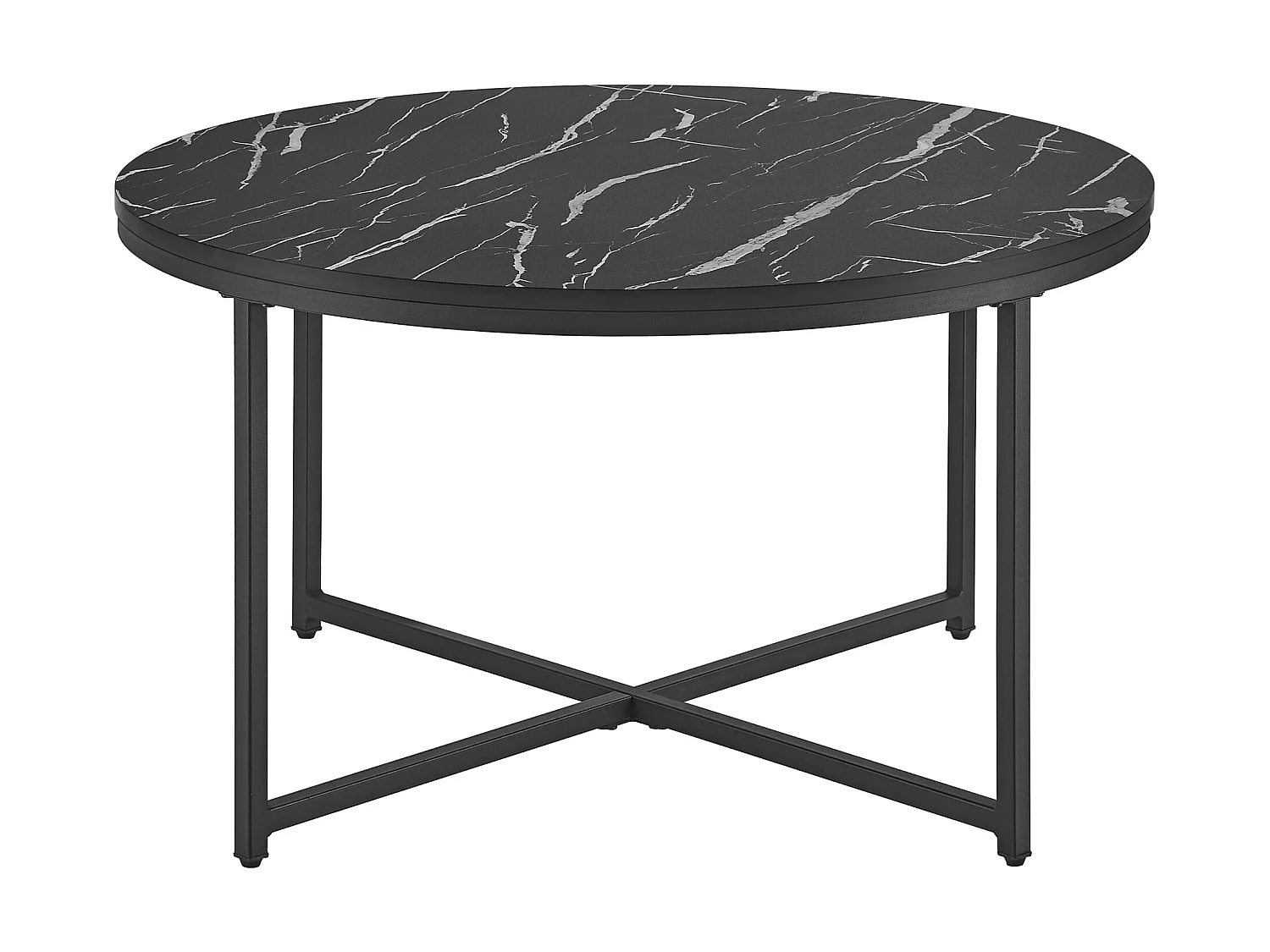 Table basse ronde Uppvidinge pour salon 45 x 80 cm marbre noir / noir [en.casa]