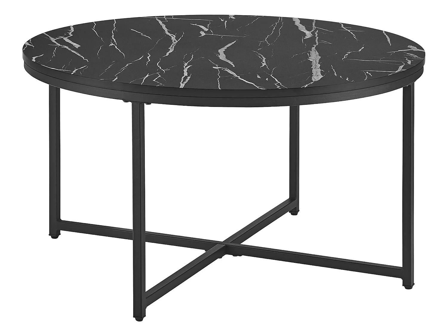 Table basse ronde Uppvidinge pour salon 45 x 80 cm marbre noir / noir [en.casa]