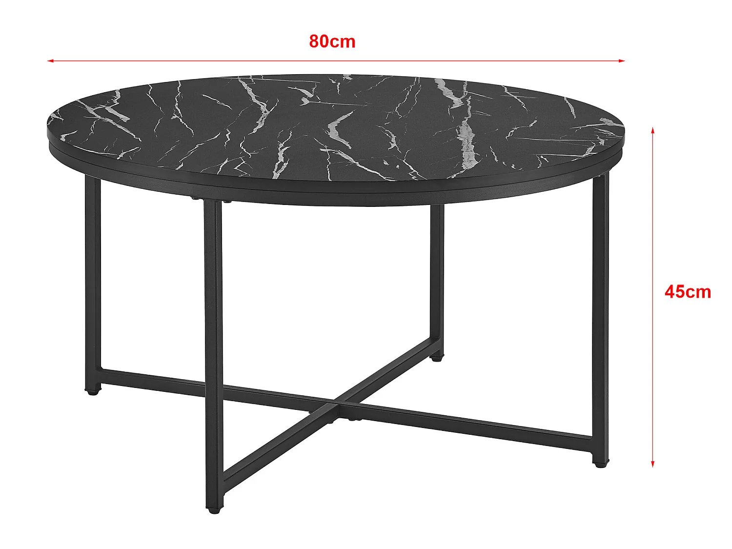 Table basse ronde Uppvidinge pour salon 45 x 80 cm marbre noir / noir [en.casa]