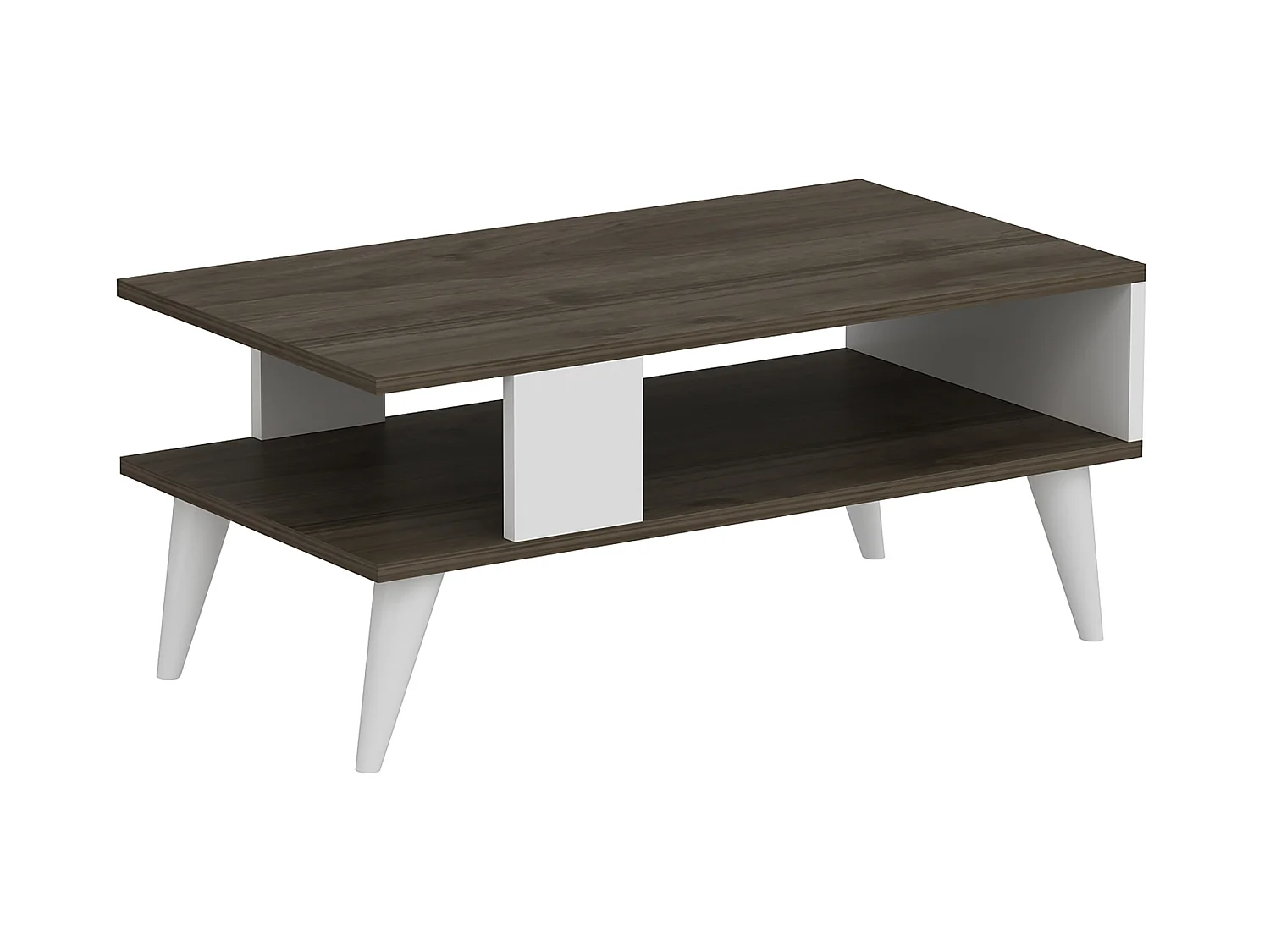 Table basse Lycksele avec espace de rangement 40 x 90 x 45 cm effet noyer/ blanc [en.casa]