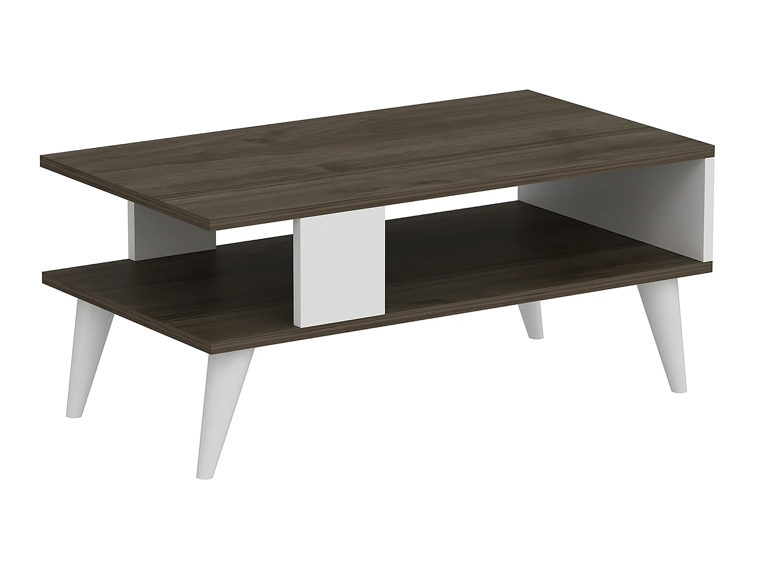 Table basse Lycksele avec espace de rangement 40 x 90 x 45 cm effet noyer/ blanc [en.casa]