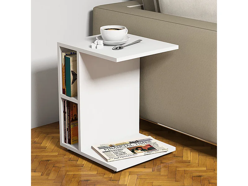 Table d'appoint rectangulaire Brørup à roulettes blanc [en.casa]